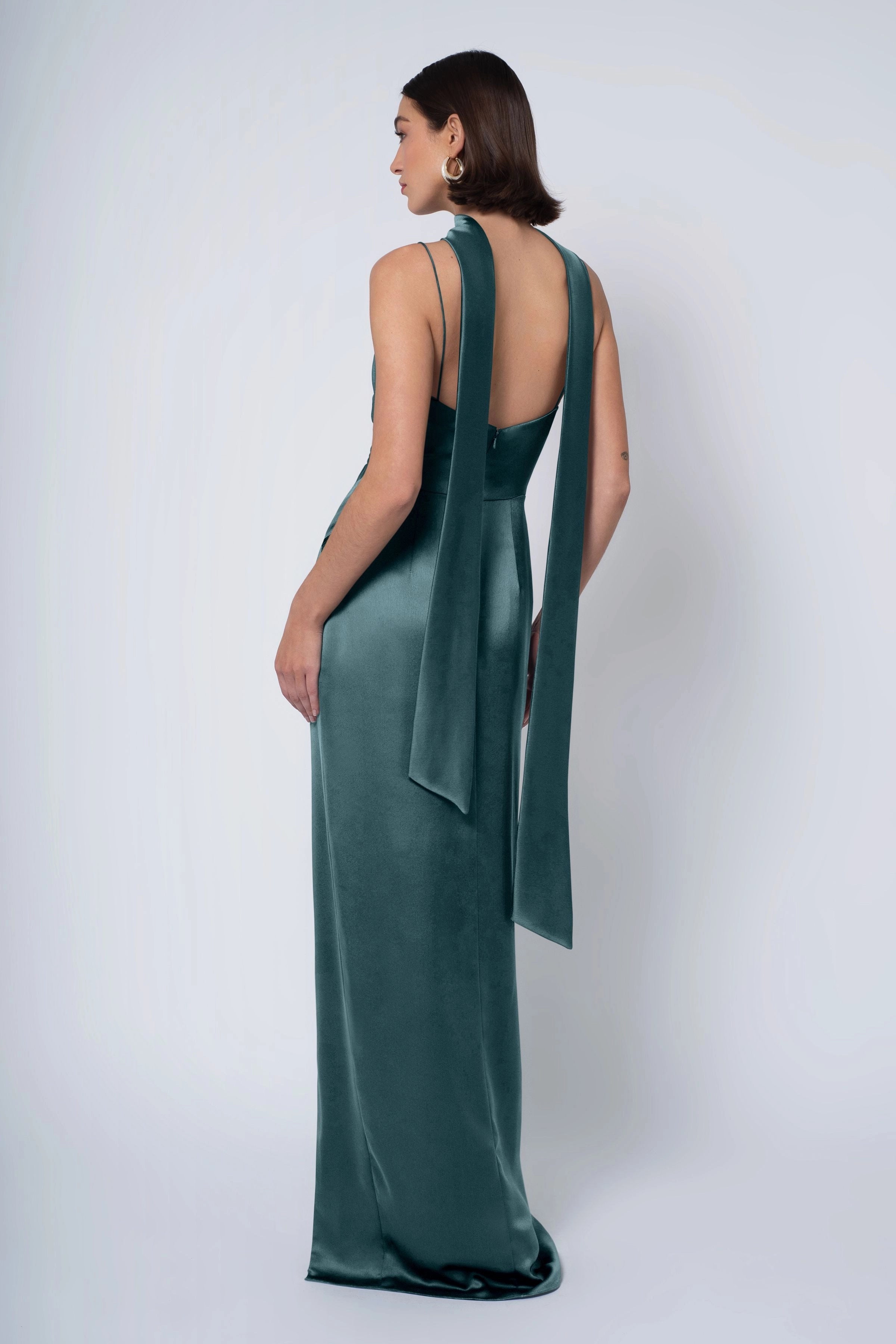 Vestido Weitese sencillo con tirantes finos, escote redondo de satén, vestido de noche para dama de honor, largo hasta el suelo, corte tubo, abertura lateral, espalda descubierta, vestido de fiesta